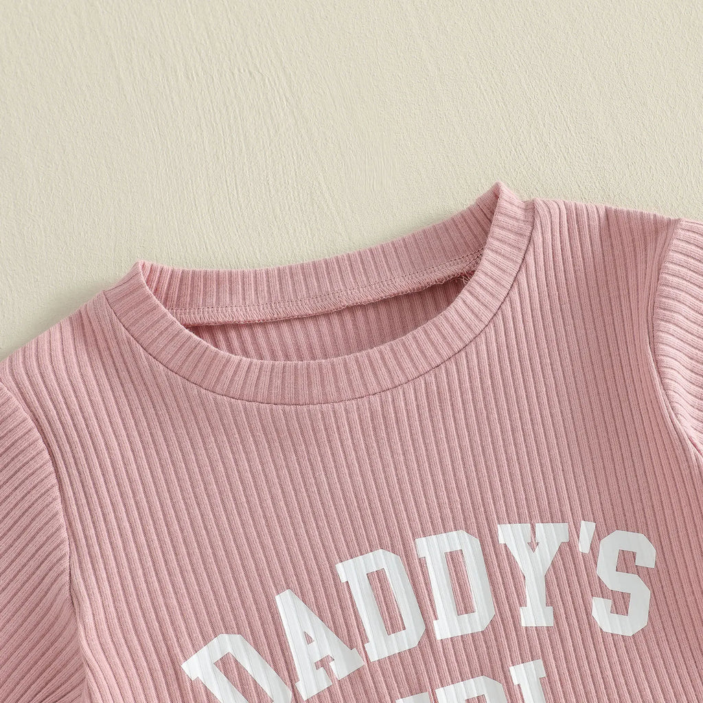 2Pcs Toddler Baby Girls Outfits Short Sleeve Crew Neck Letters Print