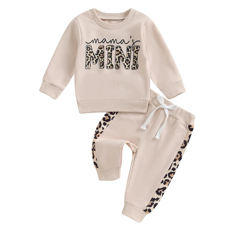 Lioraitiin 0-3Y Newborn Baby Girls Set Letter & Leopard Print Long