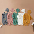 Lioraitiin Infant Jumpsuit and Cap, Solid Color Long Sleeve