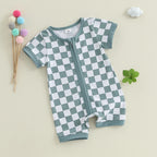 Lioraitiin Baby Boys Romper Checkerboard Print Short Sleeve Round