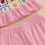 Lioraitiin Toddler Baby Girl Outfit Flower Pattern Ruffled Spaghetti