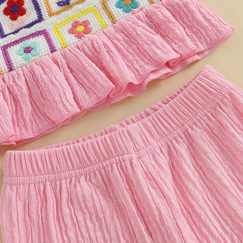 Lioraitiin Toddler Baby Girl Outfit Flower Pattern Ruffled Spaghetti