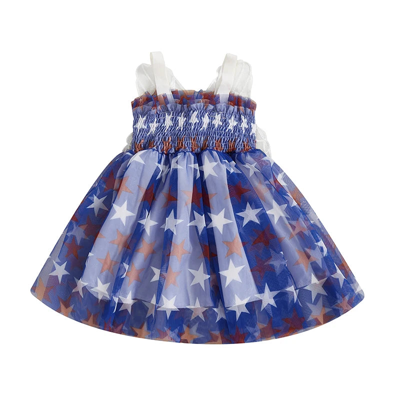 Toddler Girls Fourth of July Cami Dress Sleeveless Stars Print Wing