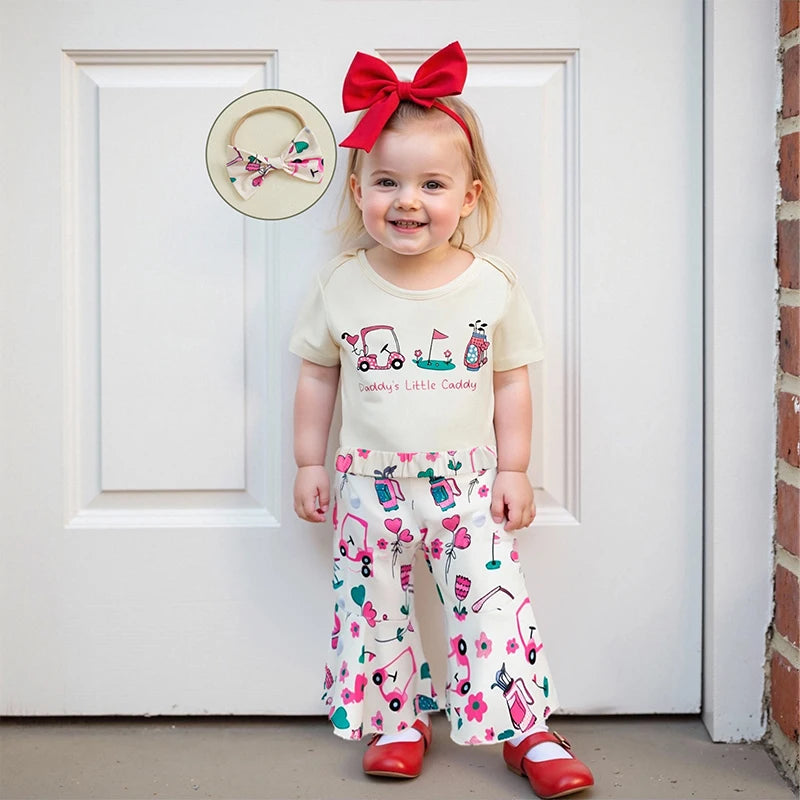 Lioraitiin Baby Girls Outfit Golf Print Short Sleeves Romper and