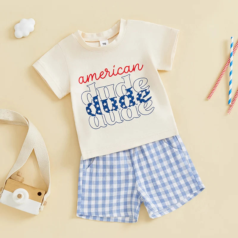 Lioraitiin Toddler Baby Boys Patriotic 4th of July Outfit Letter