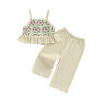 Lioraitiin Toddler Baby Girl Outfit Flower Pattern Ruffled Spaghetti
