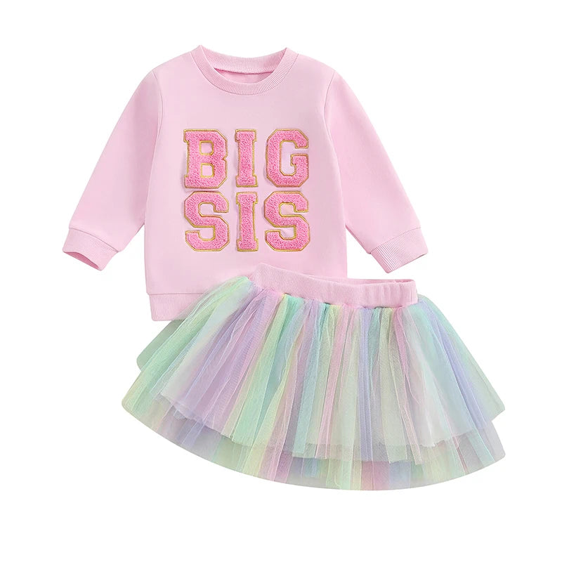 Lioraitiin 1-6Y Kids Girls Skirt Set, Long Sleeve Embroidery Letter