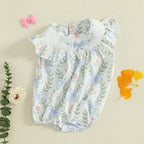 Lioraitiin Baby Girls Romper Fly Sleeve Crew Neck Bow Leaves Print