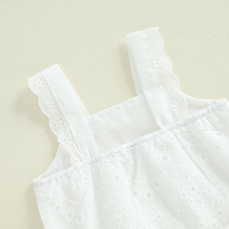 Lioraitiin Toddler Girl Eyelet Embroidery Cami Tops+Elastic Waist