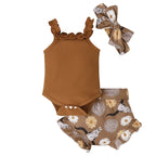Lioraitiin 0-18M Infant Baby Girl 3Pcs Off Shoulder Romper Tops Bull