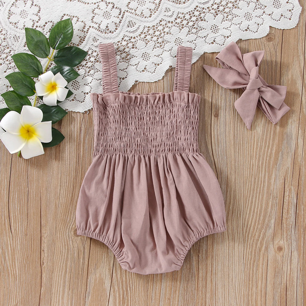 Lioraitiin 0-18M Infant Baby Girl 2Pcs Sleeveless Solid Bodysuit