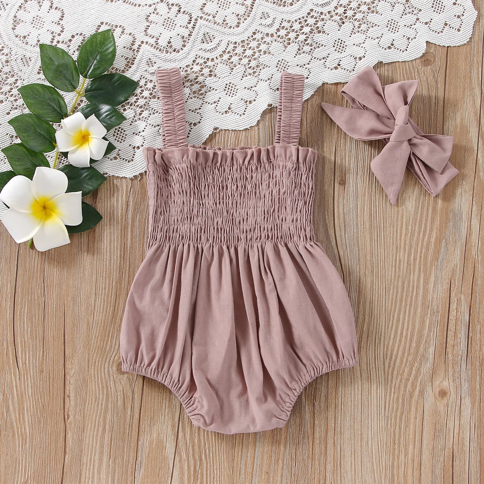 Lioraitiin 0-18M Infant Baby Girl 2Pcs Sleeveless Solid Bodysuit
