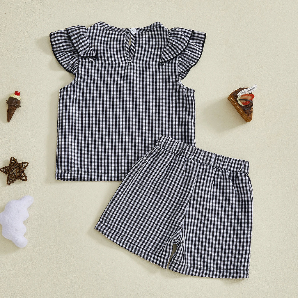 Lioraitiin Toddler Baby Girls Plaid Outfit Fashionable Cute Flying