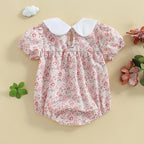 Lioraitiin Newborn Baby Girl Romper Short Sleeve Doll Collar Floral