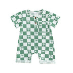 Lioraitiin Newborn Baby Boy Romper Short Sleeve Round Neck Checkered