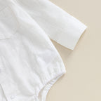 Lioraitiin 0-24M Newborn Baby Boy Cotton Linen Shirt Romper Solid