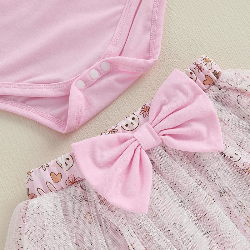 Lioraitiin Baby Girl Easter Outfit Rabbit Letter Print Crew Neck