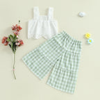 Lioraitiin Toddler Girl Eyelet Embroidery Cami Tops+Elastic Waist