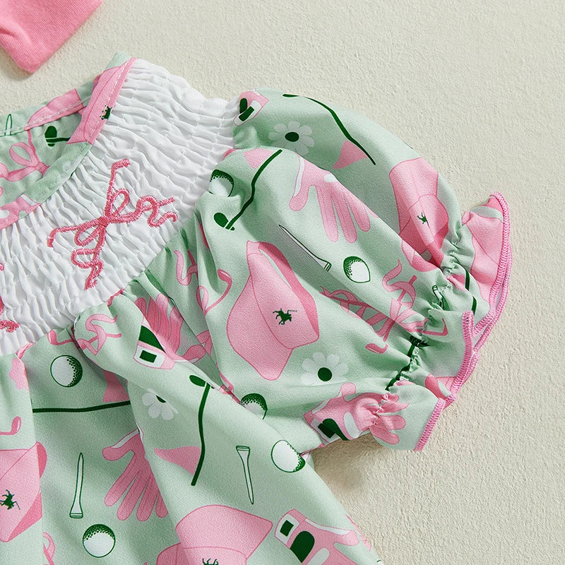 Lioraitiin Toddler Baby Girl Golf Outfit Bow Shirred Short Sleeve