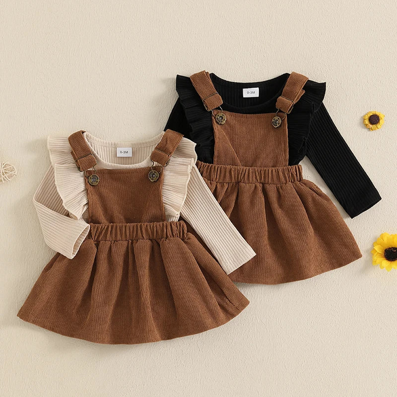 Lioraitiin Baby Girl Outfit Solid Ruffled Long Sleeve Crew Neck