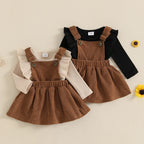 Lioraitiin Baby Girl Outfit Solid Ruffled Long Sleeve Crew Neck