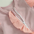 Lioraitiin Baby Girls Outfit, Long Sleeve Crew Neck Frills Zipped