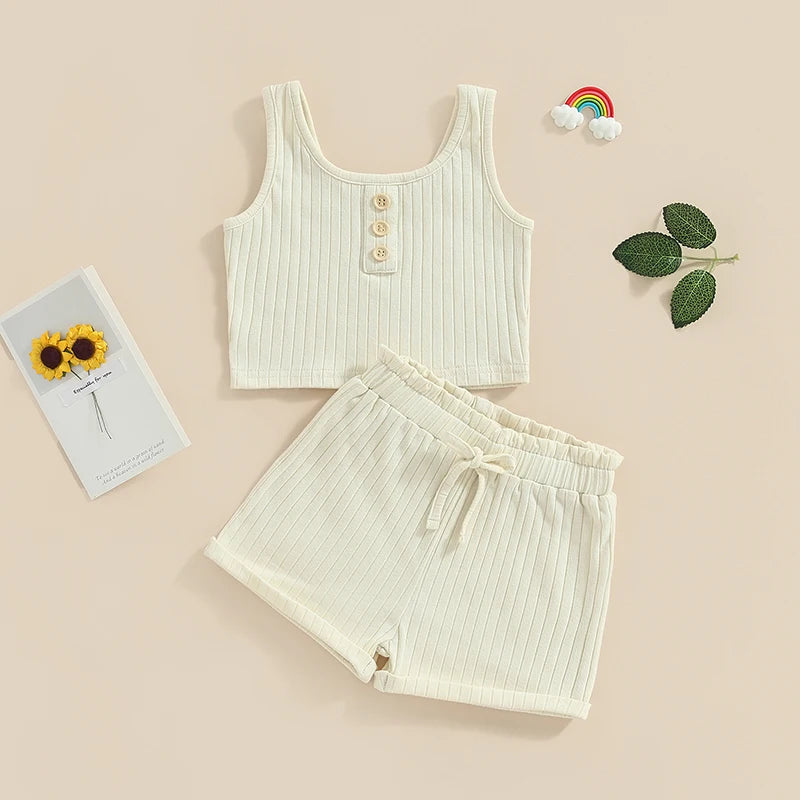 Lioraitiin 0-8Years Kid Girls 2Pcs Pants Suit Sleeveless Knitting