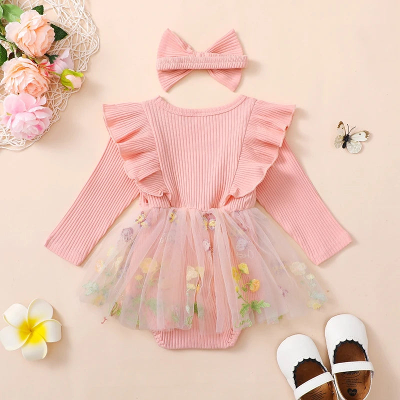 Lioraitiin Baby Girls 2 Piece Outfits Floral Mesh Patchwork Ruffles