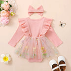 Lioraitiin Baby Girls 2 Piece Outfits Floral Mesh Patchwork Ruffles