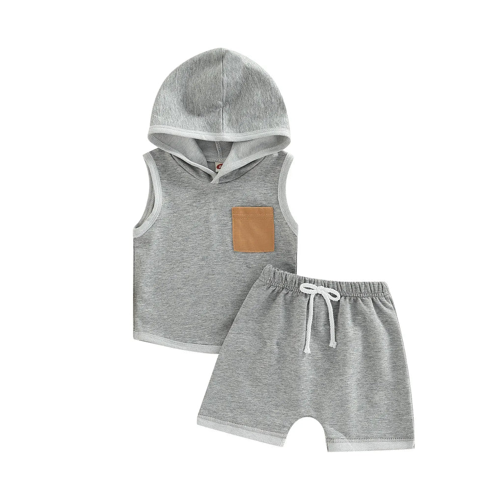 Lioraitiin 0-3Years Toddler Baby Girl Boy 2Pcs Sleeveless Hooded Top