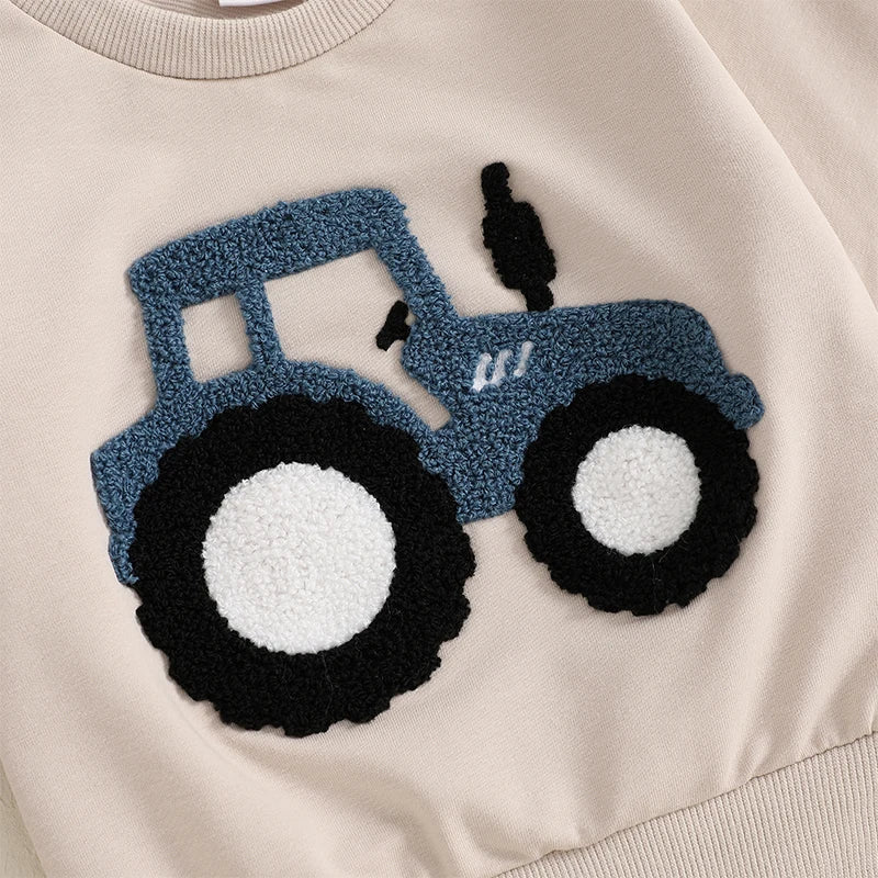 Lioraitiin Toddler Boy Outfits Tractor Embroidery Long Sleeve