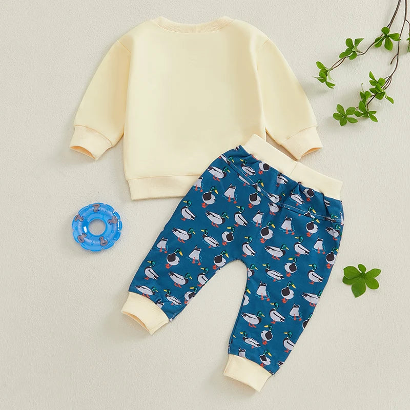 Lioraitiin Toddler Baby Boy Girl Duck Long Sleeve Sweatshirt Plaid
