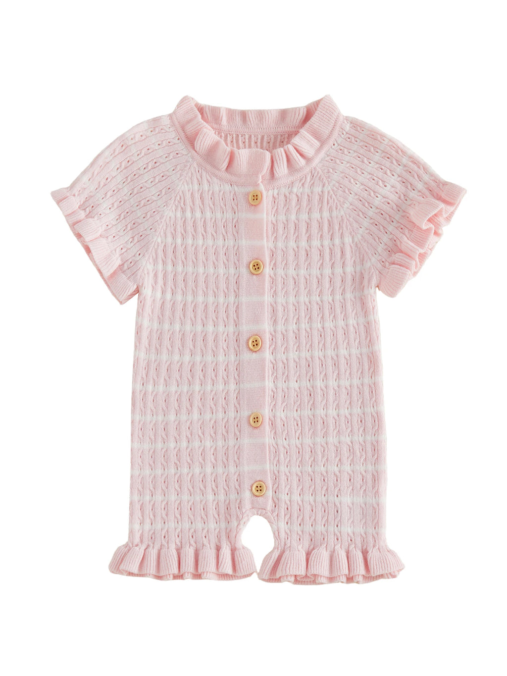 Lioraitiin Newborn Baby Girl Knit Romper Ruffle Trim Short Sleeve