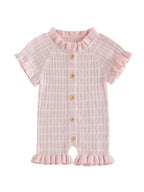 Lioraitiin Newborn Baby Girl Knit Romper Ruffle Trim Short Sleeve