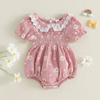 Lioraitiin Infant Baby Girl Romper Puff Short Sleeve Doll Collar
