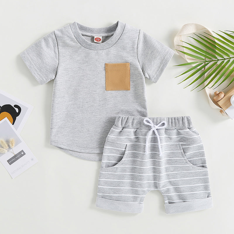 Lioraitiin 0-4Years Baby Kids Boys 2Pcs Set Short Sleeve Crew Neck