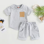 Lioraitiin 0-4Years Baby Kids Boys 2Pcs Set Short Sleeve Crew Neck