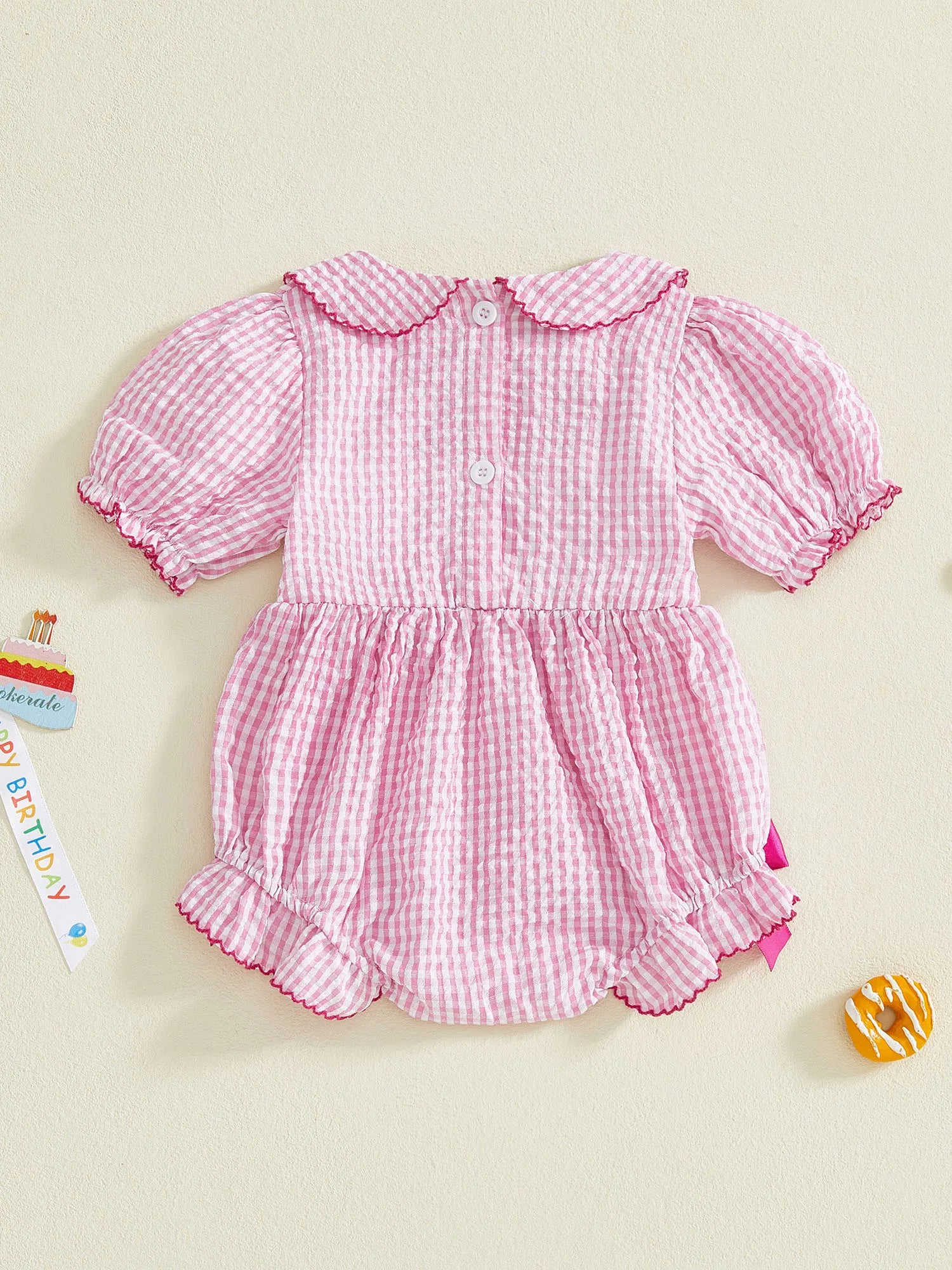 Lioraitiin Baby Girls Birthday Romper Plaid Print Letter Donut