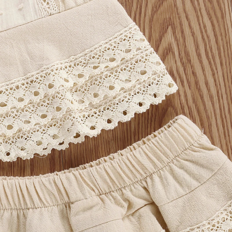 Lioraitiin 0-4Years Toddler Baby Girl Set Sleeveless Lace Pacthwork