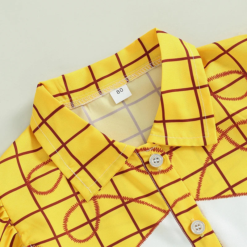 Lioraitiin Girls Outfits Plaid Print Fly Sleeve Shirts Cow Pattern