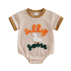Lioraitiin Baby Girls Romper Fashionable Letter Goose Embroidery Crew