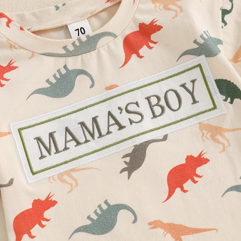 Lioraitiin Baby Boy Dinosaur Romper Letter Embroidery Short Sleeve