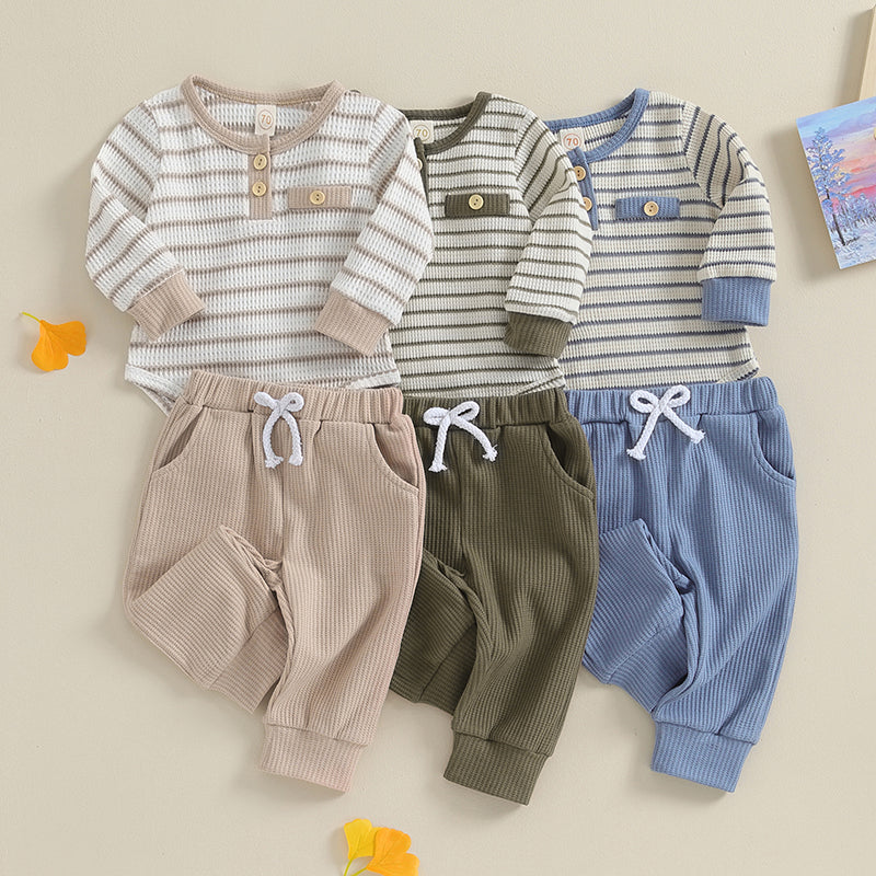 Lioraitiin 0-18M Newborn Baby Boy Girl Waffle Knit Striped Romper