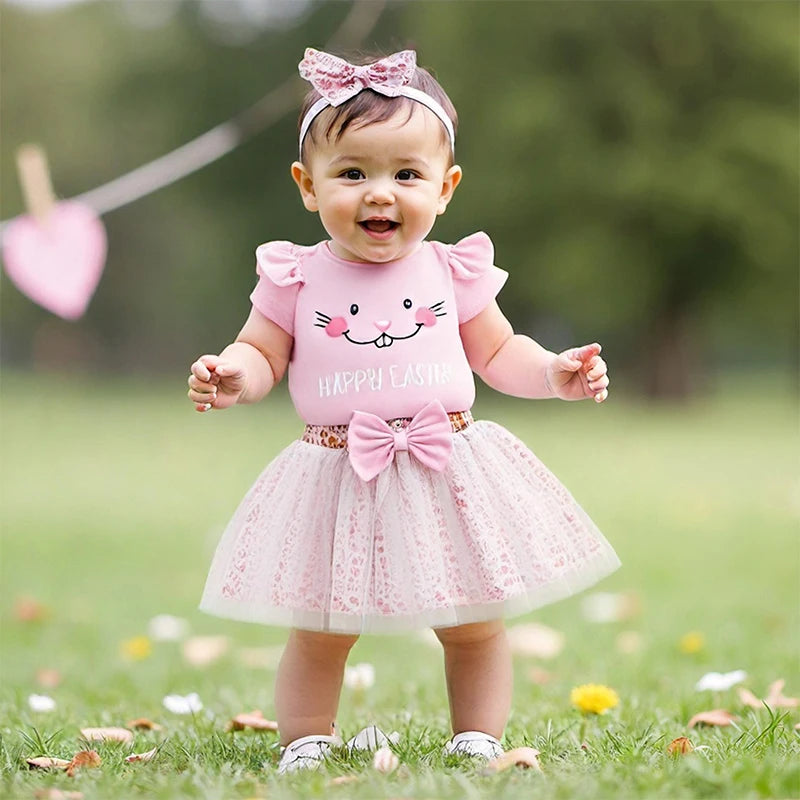 Lioraitiin Baby Girl Easter Outfit Rabbit Letter Print Crew Neck
