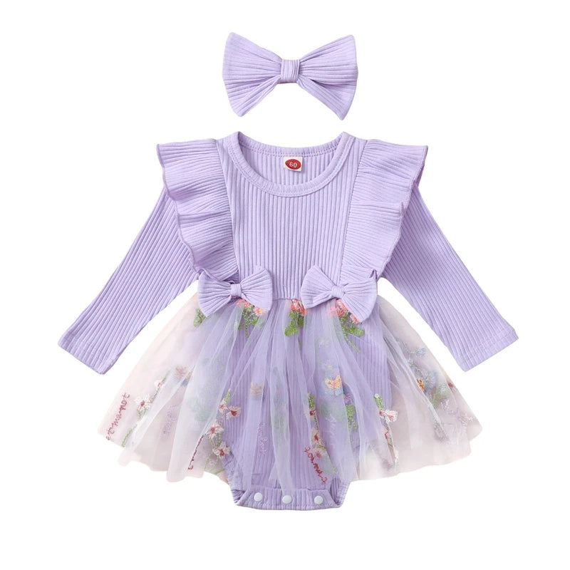Lioraitiin Baby Girls 2 Piece Outfits Floral Mesh Patchwork Ruffles