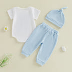 Baby Boys Outfits Letter Embroidery Round Neck Short Sleeve Waffle