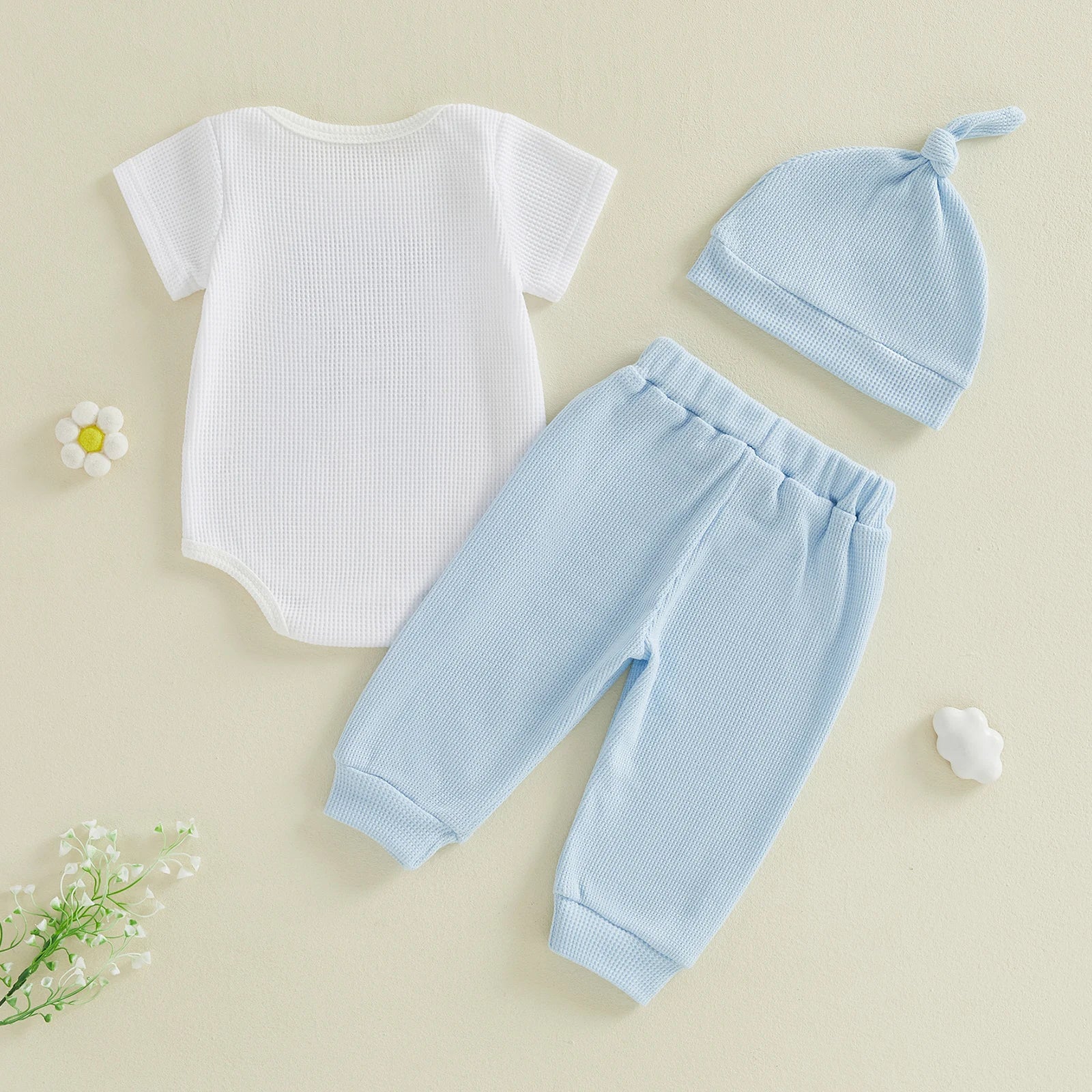 Baby Boys Outfits Letter Embroidery Round Neck Short Sleeve Waffle
