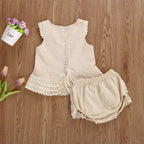 Lioraitiin 0-4Years Toddler Baby Girl Set Sleeveless Lace Pacthwork