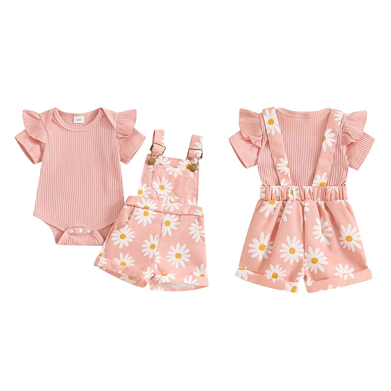 Lioraitiin Baby Girls Shorts Set, Short Sleeve Romper with Flower