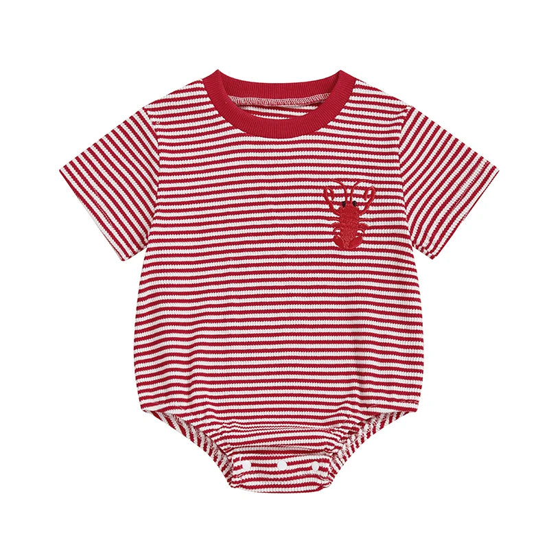 Lioraitiin Newborn Baby Girls Romper Lobster Stripe Pattern Short